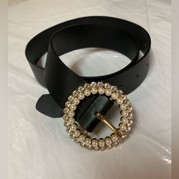 Vegan Leather Pearl and Rhinstone Buckle Belt - Picture 6 of 6